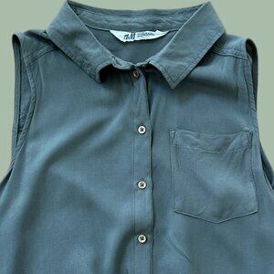 H&M GREEN BUTTON DOWN BLOUSE TIE AT WAIST SIZE 12-13Y